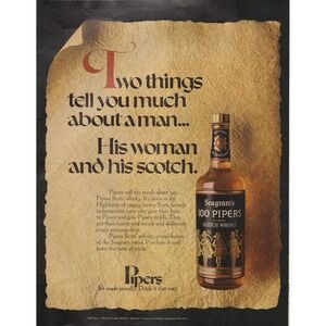 100 Pipers Scotch Whisky His Woman and His Scotch Vintage Print Ad 1970